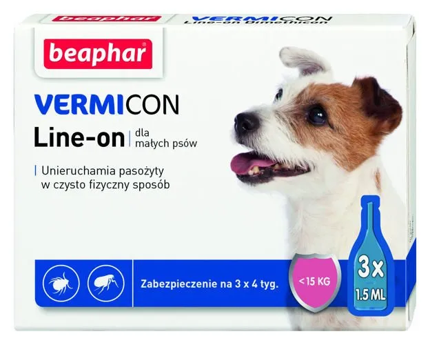 BEAPHAR Vermicon Line-On Dog S Krople Przeciwko Ektopasożytom Dla Psów <15KG 3x1,5ml