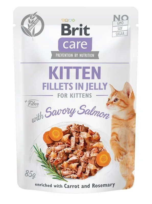 Brit Care Cat Pouch Kitten Filety W Sosie Z Łososia Wzbogacone Marchewką I Rozmarynem 85g
