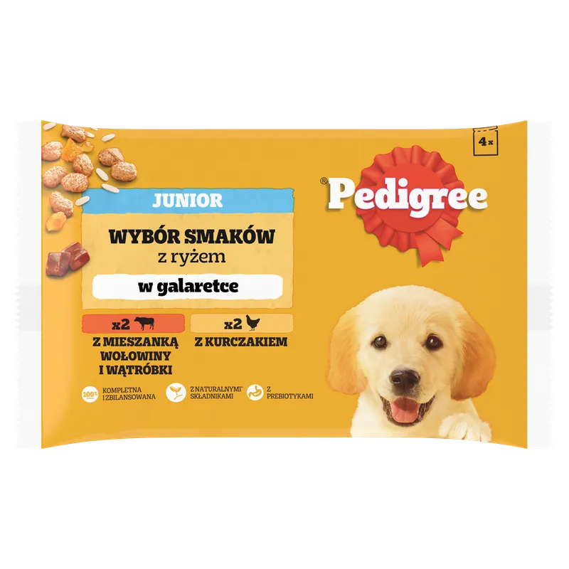 Pedigree Mokra Karma Dla Szczeniąt W Galaretce (Z Kurczakiem I Ryżem, Z Wołowiną I Ryżem) 4x100g