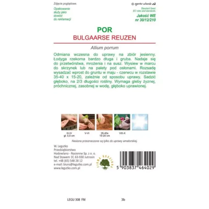 Nasiona Pora Bulgaarse Reuzen Wczesnego Warzywa Ogrodowe GARDIVA 1 g