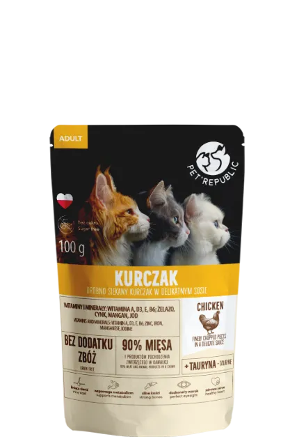 PetRepublic Drobno Siekane Kawałki W Delikatnym Sosie Kurczak 100g Dla Kota