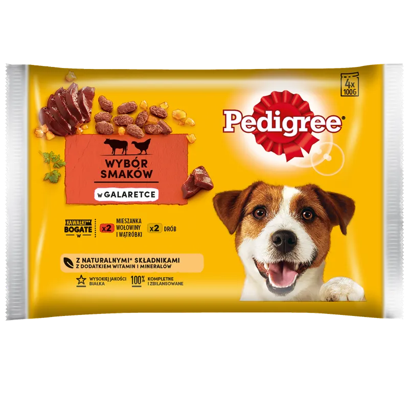 Pedigree Mokra Karma Dla Dorosłych Psów W Galaretce (Z Wołowiną, Z Drobiem) 4x100g