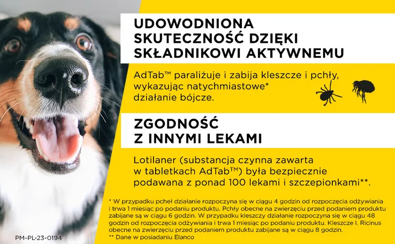 Elanco AdTab 225MG Tabletka Na Pchły I Kleszcze Dla Psów 5,5-11KG