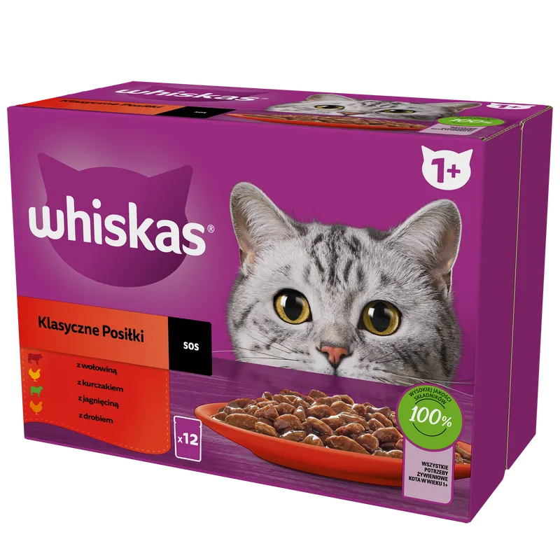 WHISKAS Adult Karma Mokra Dla Kotów Wołowina Kurczak Jagnięcina Drób 12x85g