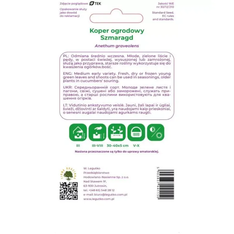 Koper Ogrodowy Szmaragd Nasiona Warzyw Do Uprawy GARDIVA 7,50 g