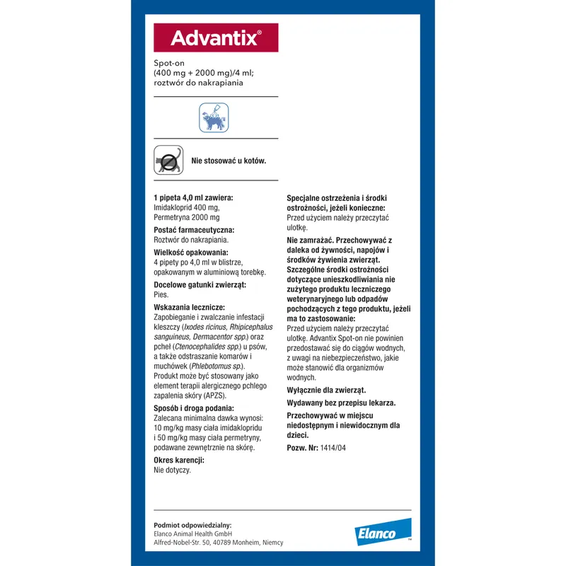 Bayer Advantix Krople Na Kleszcze I Pchły 4x4ml