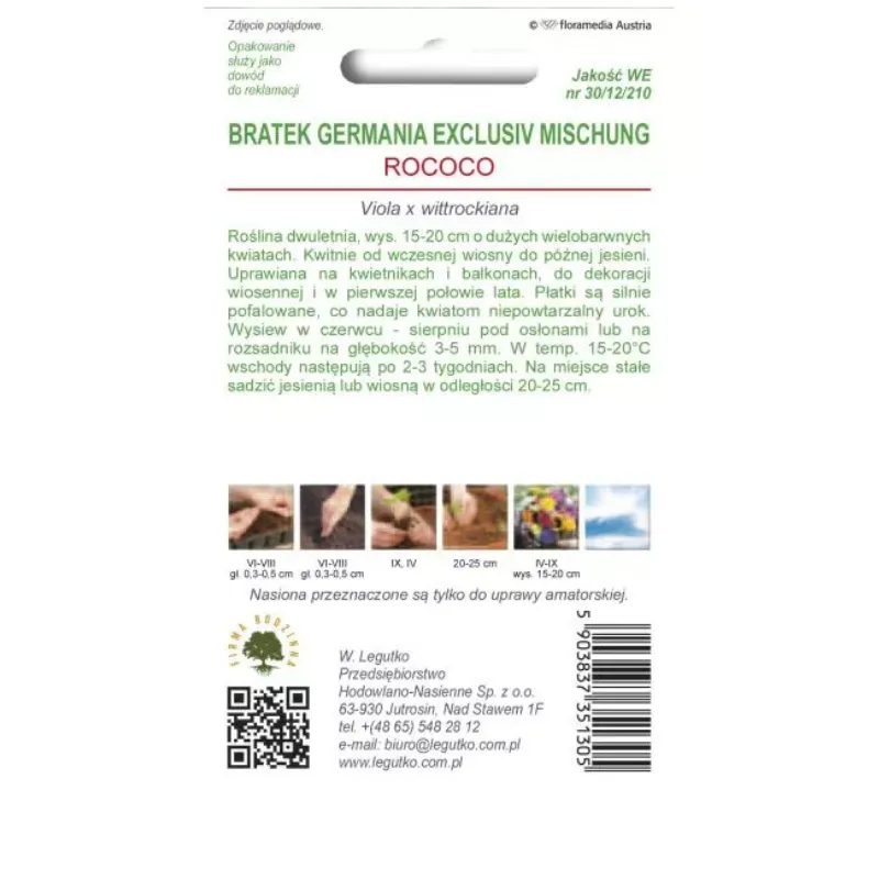 Nasiona Bratek Ogrodowy Rococo Mieszanka Kwiatów GARDIVA 0,40 g