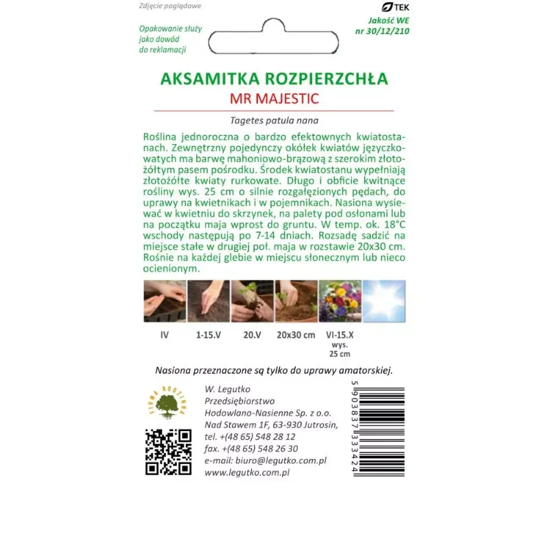 Nasiona Aksamitka Rozpierzchła Mr Majestic Mahoniowo 0,30 g GARDIVA - Brązowe