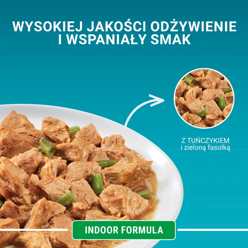 Purina One Indoor Formula Karma Dla Kota Z Tuńczykiem I Zieloną Fasolką 85g