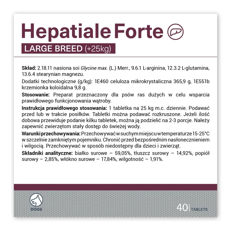 VETEXPERT Hepatiale Forte Large Breed 40 Tabletek