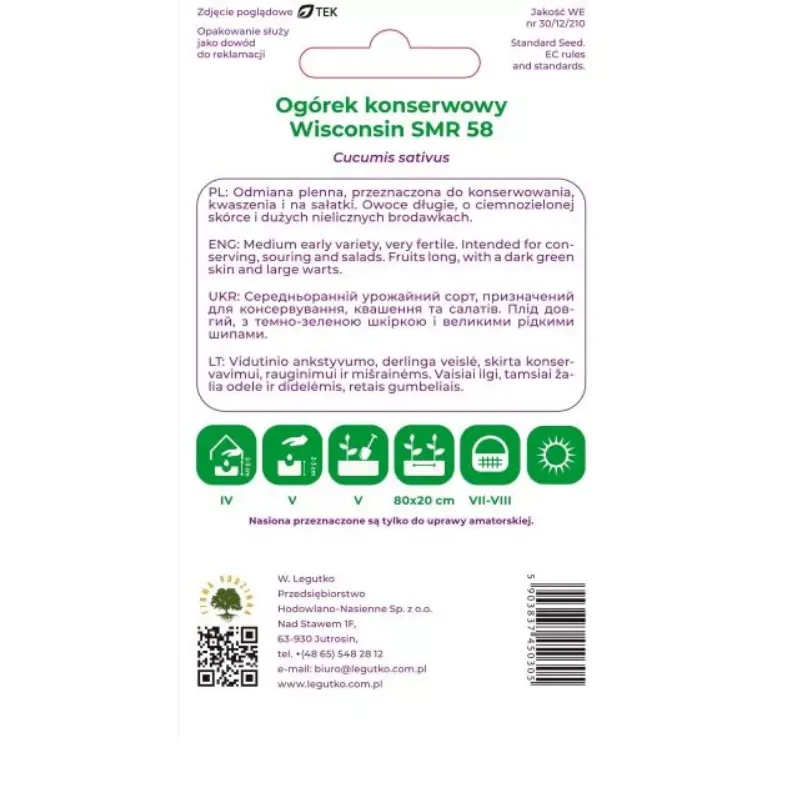 Nasiona Ogórek Gruntowy Wisconsin Smr 58 Warzywne GARDIVA 5 g