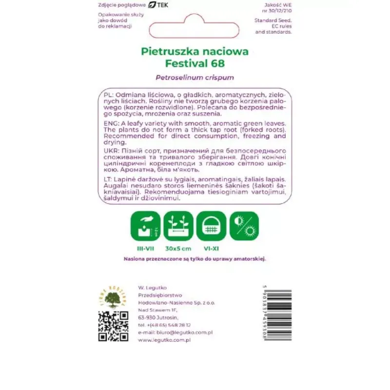 Nasiona Pietruszki Naciowej Festival 68 Gładkolistne GARDIVA 5 g