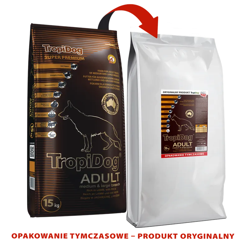 Tropidog Super Premium Adult Medium & Large Breed Jagnięcina Z Ryżem 15kg