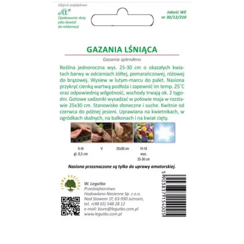 Nasiona Gazania Lśniąca Mieszanka Kwiatów Ogrodowych GARDIVA 1,5 g