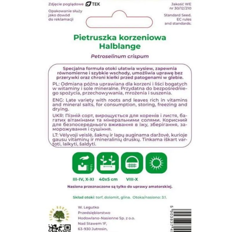 Pietruszka Korzeniowa Halblange Warzywo Ogrodowe Nasiona GARDIVA