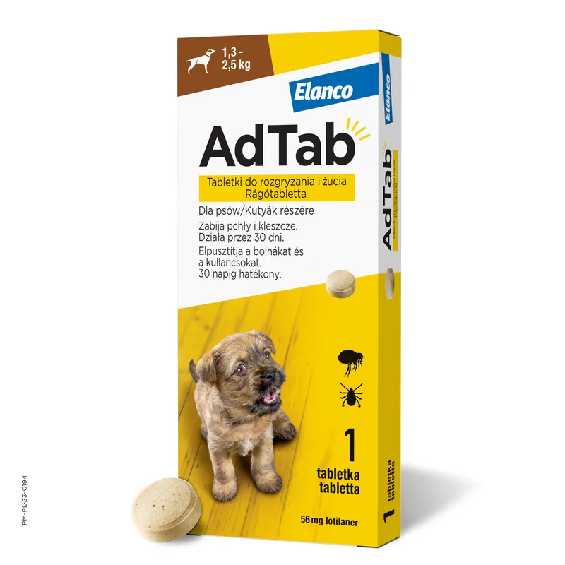 Elanco AdTab 56MG Tabletka Na Pchły I Kleszcze Dla Psów 1,3-2,5KG