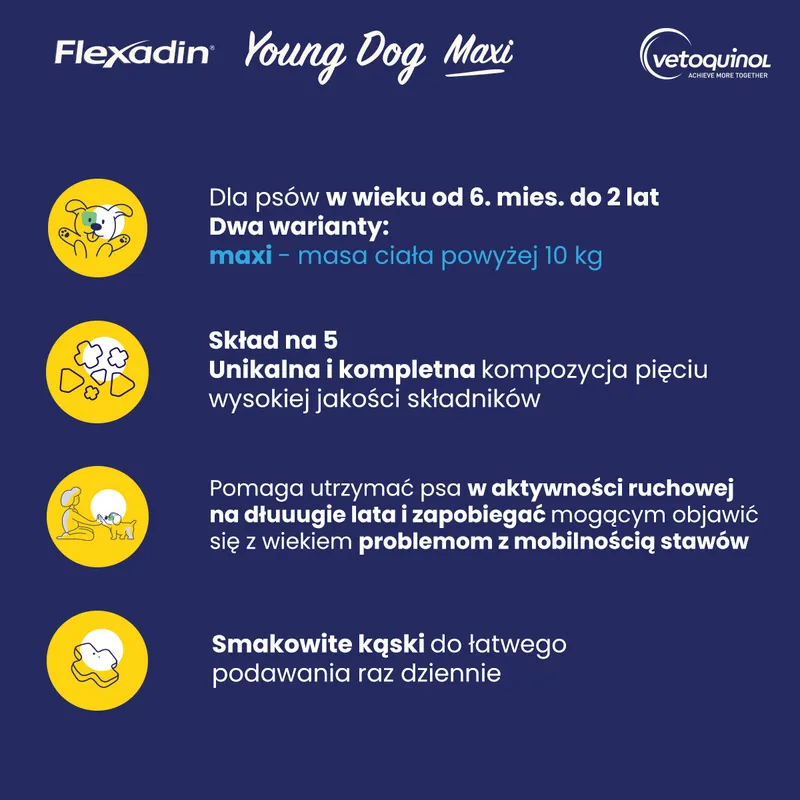Vetoquinol Flexadin Young Dog Maxi Kąski Dla Psa 60 Sztuk