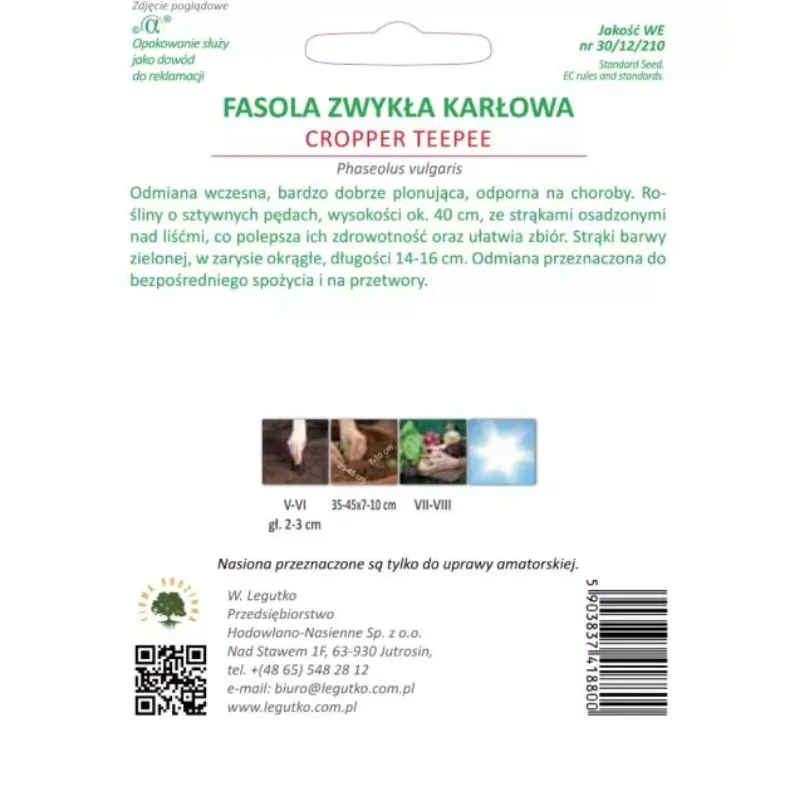 Fasola Karłowa Zielonostrąkowa Cropper Teepee GARDIVA 40 g Średniowczesna