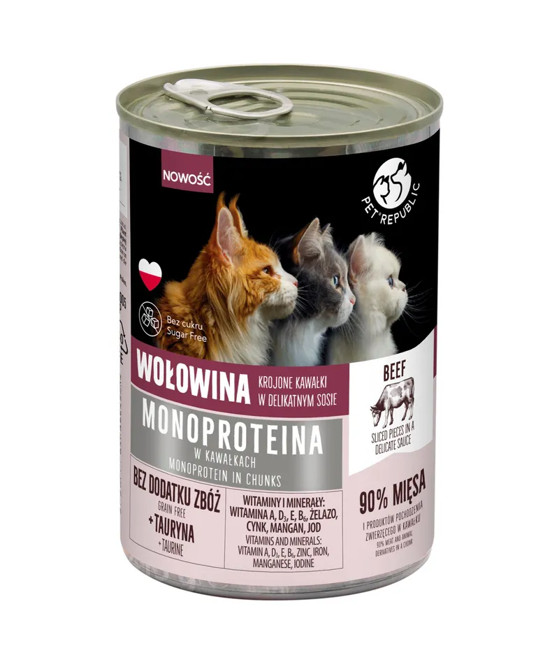 PetRepublic Monoprotein Wołowina 400g - Karma Monobiałkowa Dla Kotów