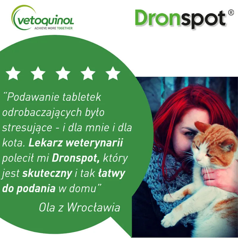 VETOQUINOL Dronspot Krople Odrobaczające Spot-On Dla Średnich Kotów 2,5-5 kg (2 x 0,7 Ml)