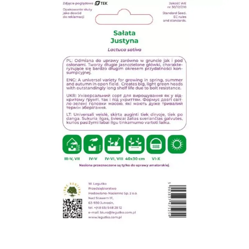 Sałata Głowiasta Masłowa Justyna Jasnozielona Wczesna GARDIVA 1 g