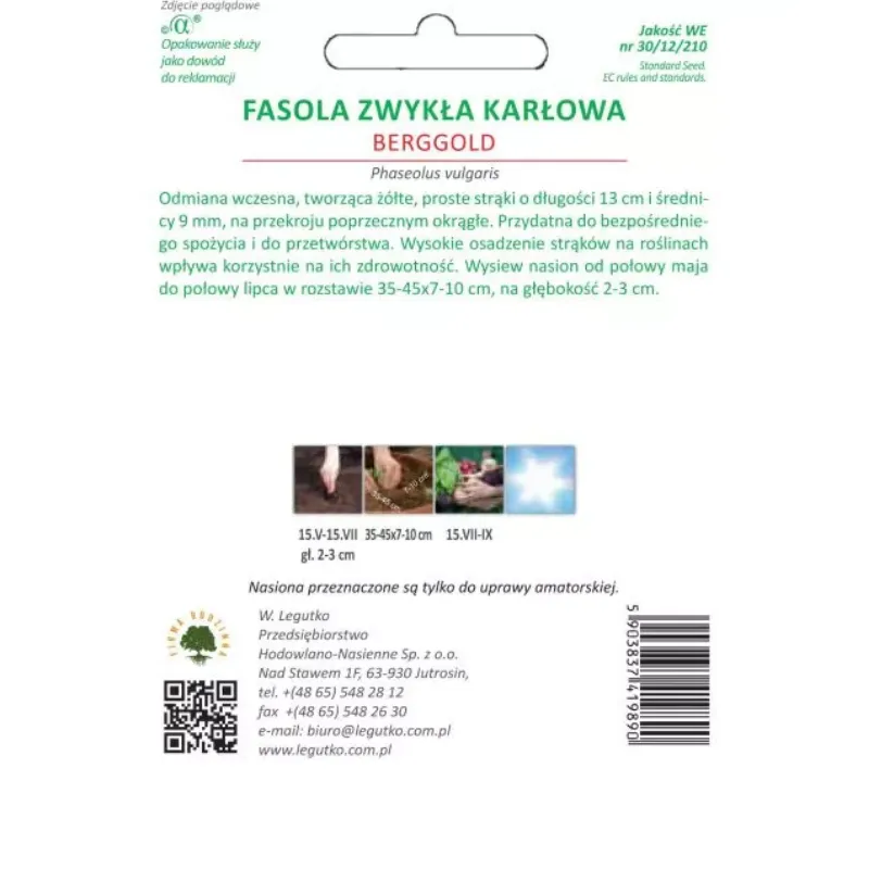 Fasola Zwykła Karłowa Berggold Wczesna Strąki GARDIVA 50 g - Żółte