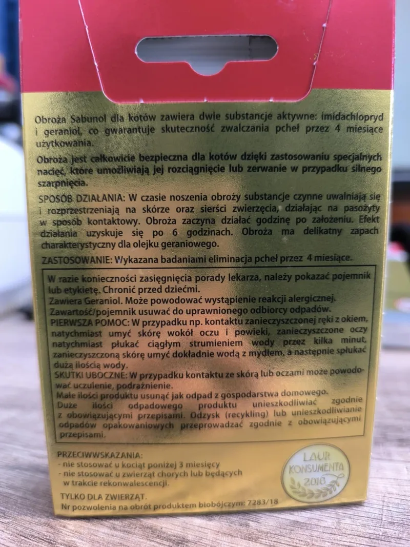 Sabunol Obroża Przeciw Pchłom Dla Kota 35cm - Czerwona