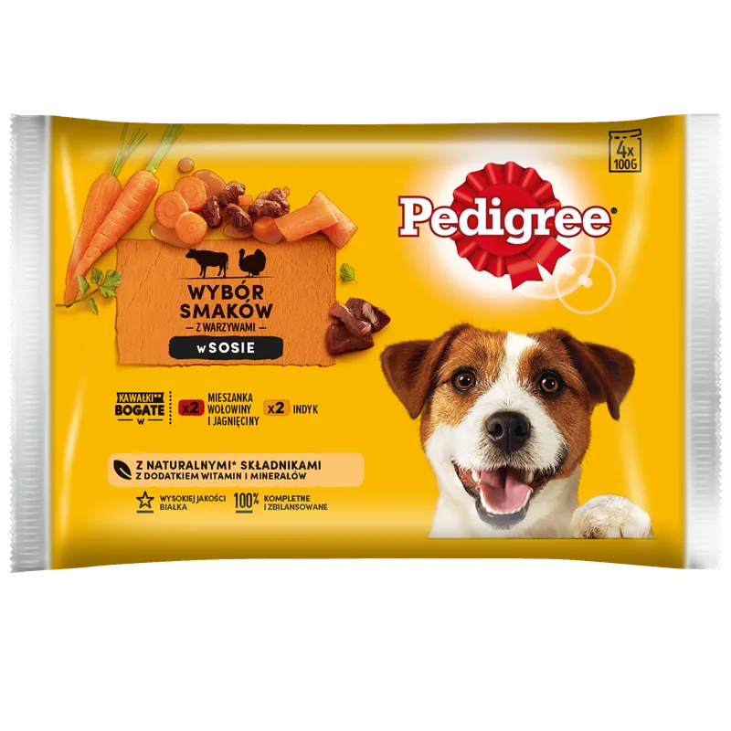 Pedigree Mokra Karma Dla Dorosłych Psów W Sosie (Z Wołowiną I Jagnięciną, Z Indykiem I Marchewką) 4x100g