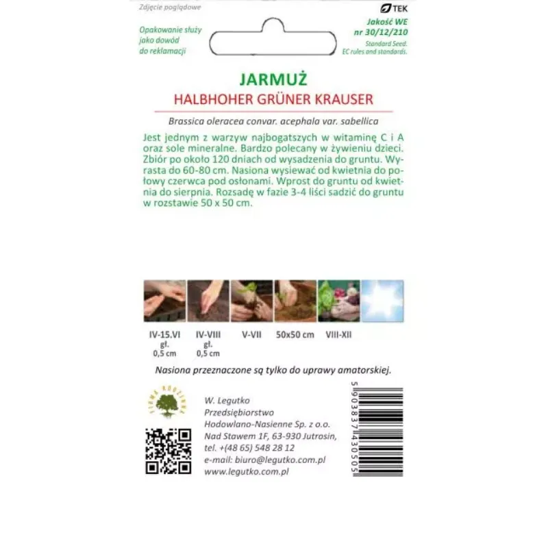 Nasiona Jarmużu Halbhoher Grüner Krauser Kędzierzawego GARDIVA 1 g