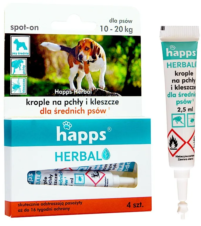 Bros Happs Herbal Krople Na Pchły I Kleszcze Dla Średnich Psów 4 Tubki