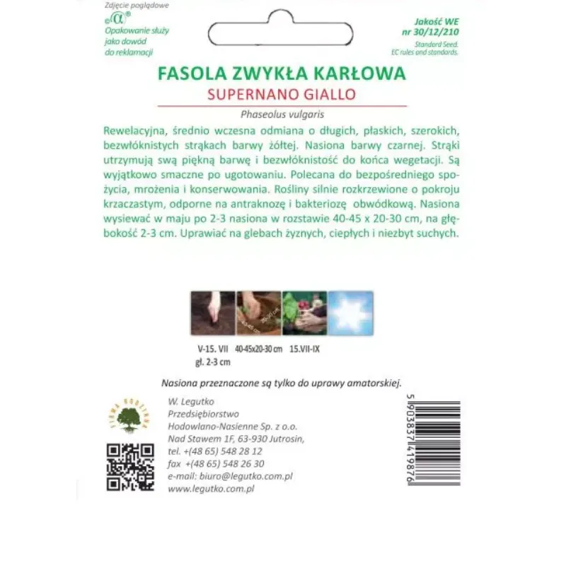 Fasola Szparagowa Karłowa Żółtostrąkowa Średnio Wczesna GARDIVA 40 g