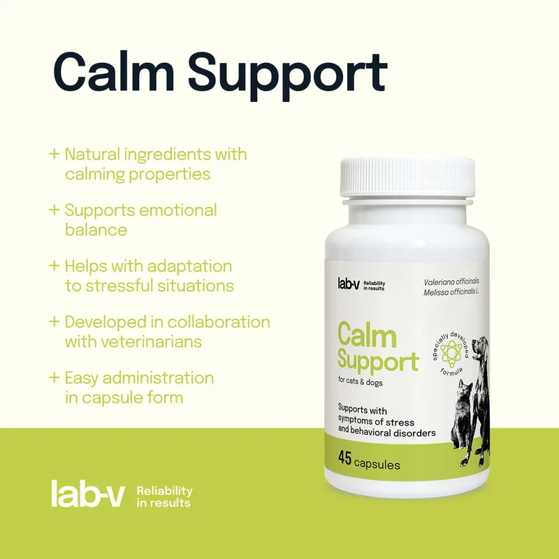 Lab-V Calm Support Wspomaganie Przy Objawach Stresu I Zaburzeniach Behawioralnych 45 Kapsułek