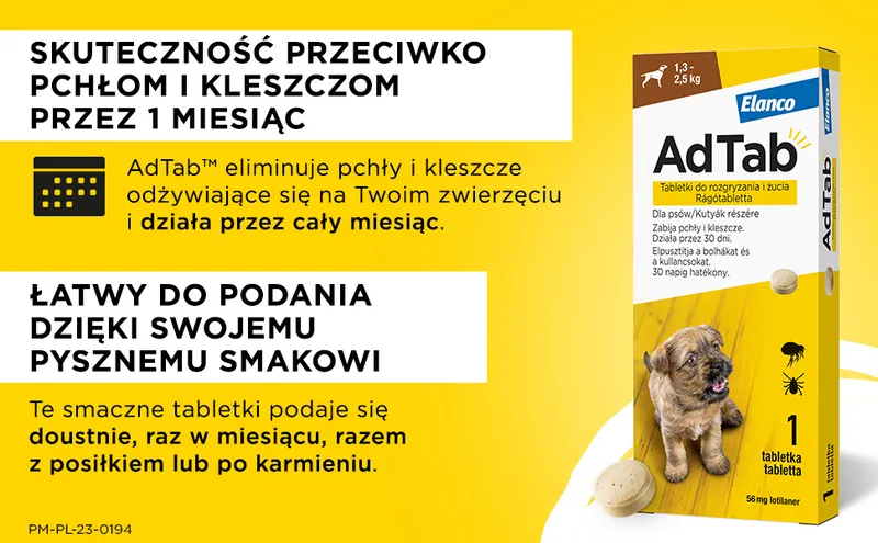 Elanco AdTab 56MG Tabletka Na Pchły I Kleszcze Dla Psów 1,3-2,5KG