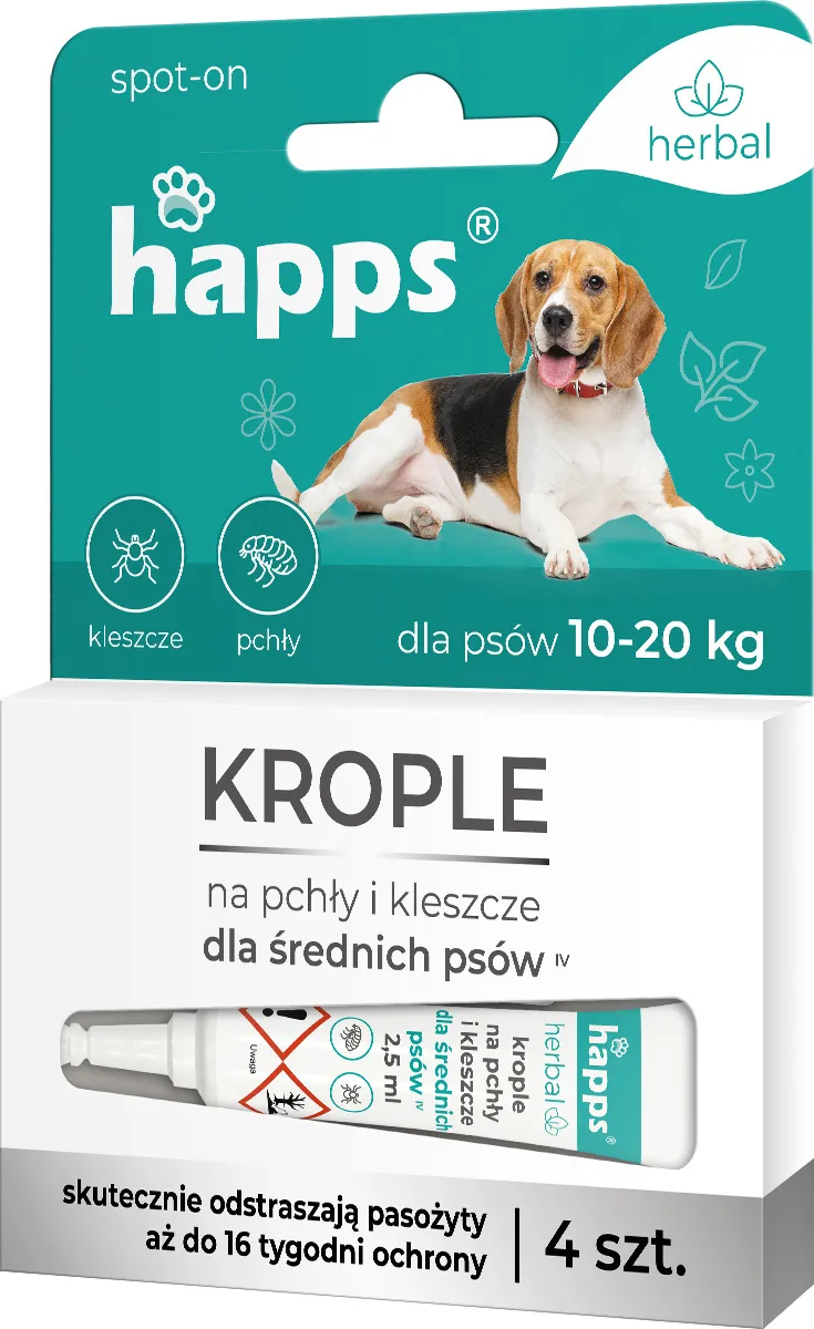 Bros Happs Herbal Krople Na Pchły I Kleszcze Dla Średnich Psów 4 Tubki