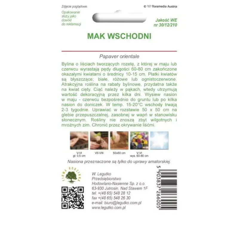Nasiona Mak Wschodni Mieszanka Kolorów Kwiaty Ogrodowe GARDIVA 0,5 g