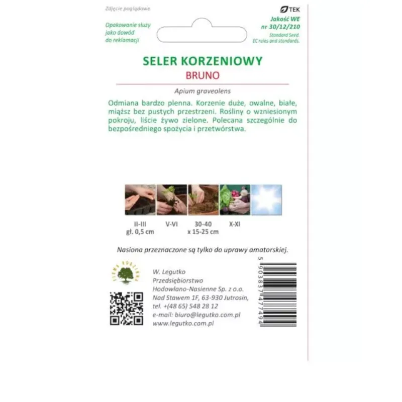 Seler Korzeniowy Bruno Warzywo Do Uprawy Ogrodowej GARDIVA 1,20 g