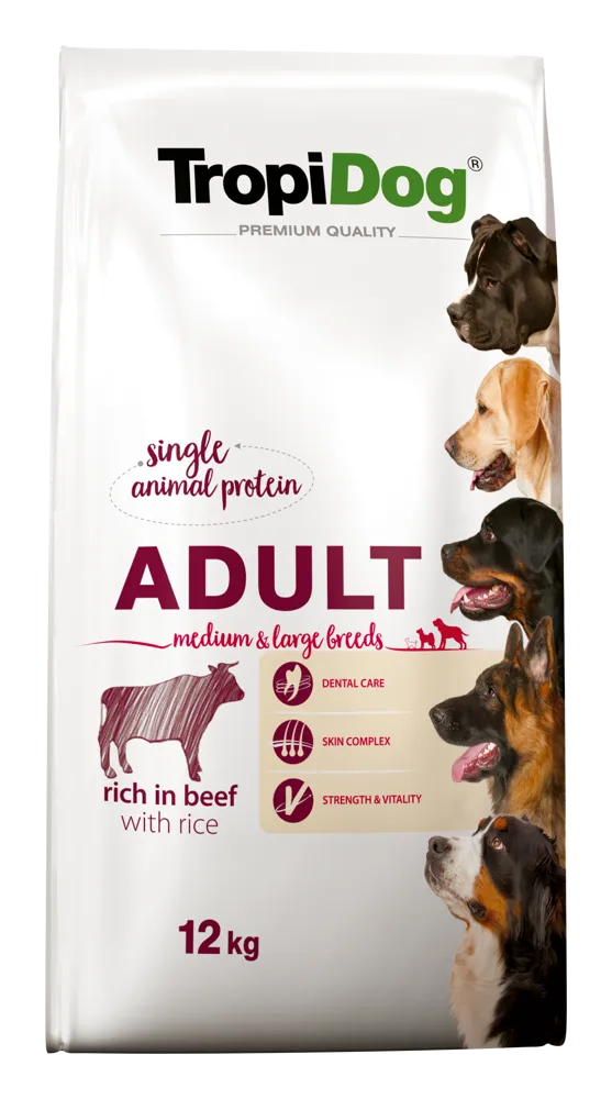 Tropidog Premium Adult Medium & Large Breed Wołowina Z Ryżem 12kg