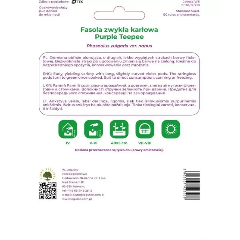Fasola Szparagowa Karłowa Fioletowostrąkowa GARDIVA Purple Teepee 40 g