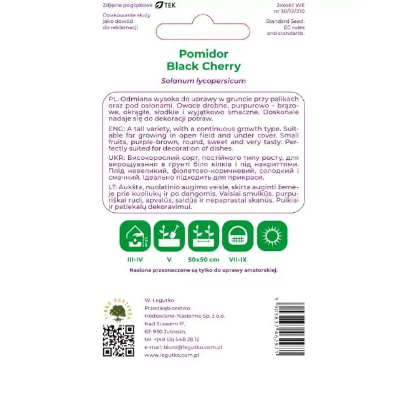 Nasiona Pomidor Gruntowy Wysoki Black Cherry Purpurowo Brązowe GARDIVA 0,20