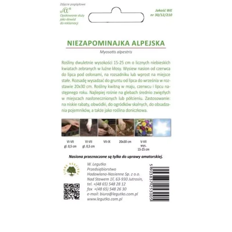 Nasiona Niezapominajki Alpejskiej Niebieskie Ogrodowe GARDIVA 0,3 g