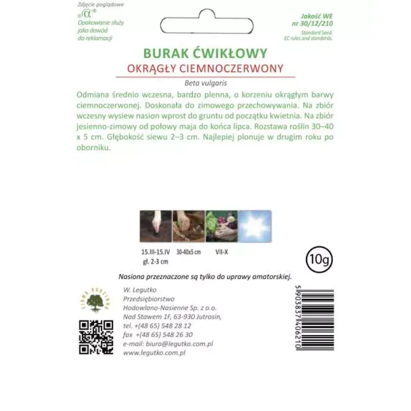 Nasiona Buraka Ćwikłowego Okrągły Ciemnoczerwony GARDIVA 10 g