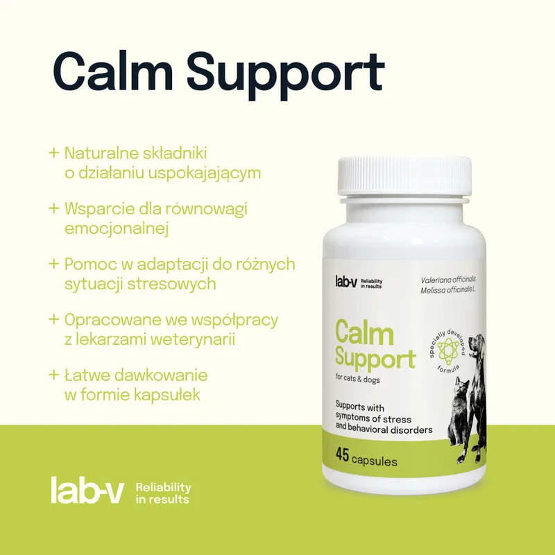 Lab-V Calm Support Wspomaganie Przy Objawach Stresu I Zaburzeniach Behawioralnych 45 Kapsułek