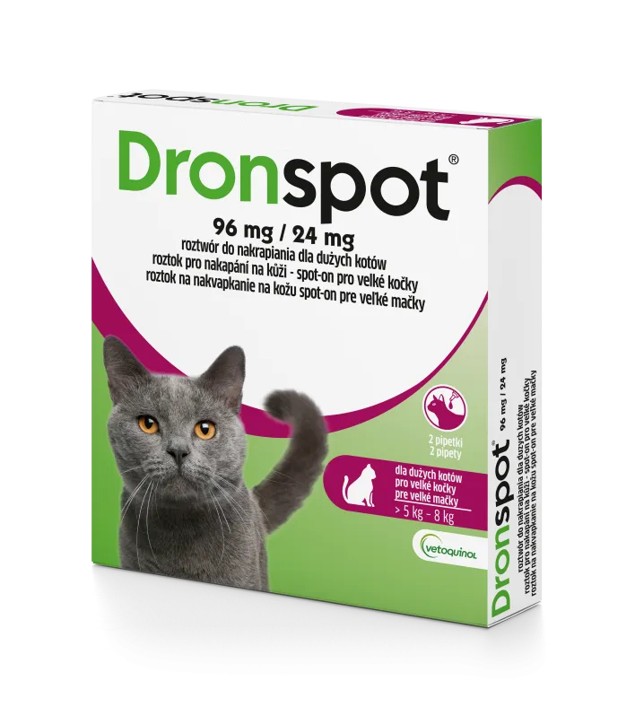 VETOQUINOL Dronspot Krople Odrobaczające Spot-On Dla Dużych Kotów 5-8 kg (2 x 1,12 Ml)