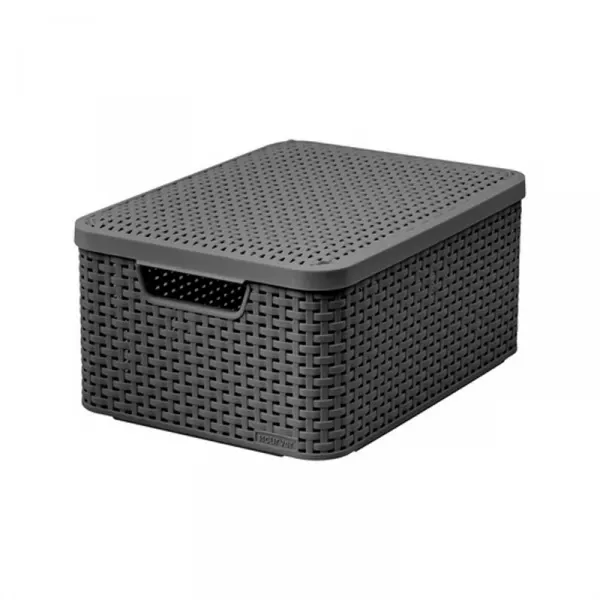 Koszyk Z Pokrywą Rattan Style Plastikowy ZOOJOY - Grafitowy