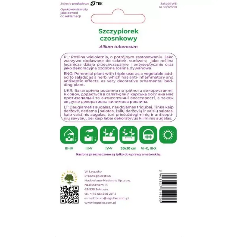 Nasiona Szczypiorek Czosnkowy Do Ogrodu Warzywnik GARDIVA 1 g