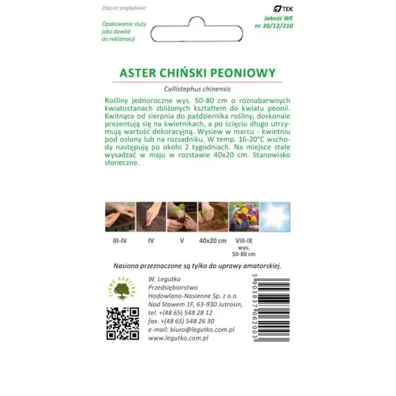 Nasiona Aster Chiński Peoniowy Mieszanka Kolorów GARDIVA 1,5 g