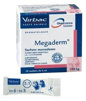 VIRBAC Megaderm 28x4 ml Suplement Diety Dla Psów I Kotów Do 10kg Na Problemy Skórne