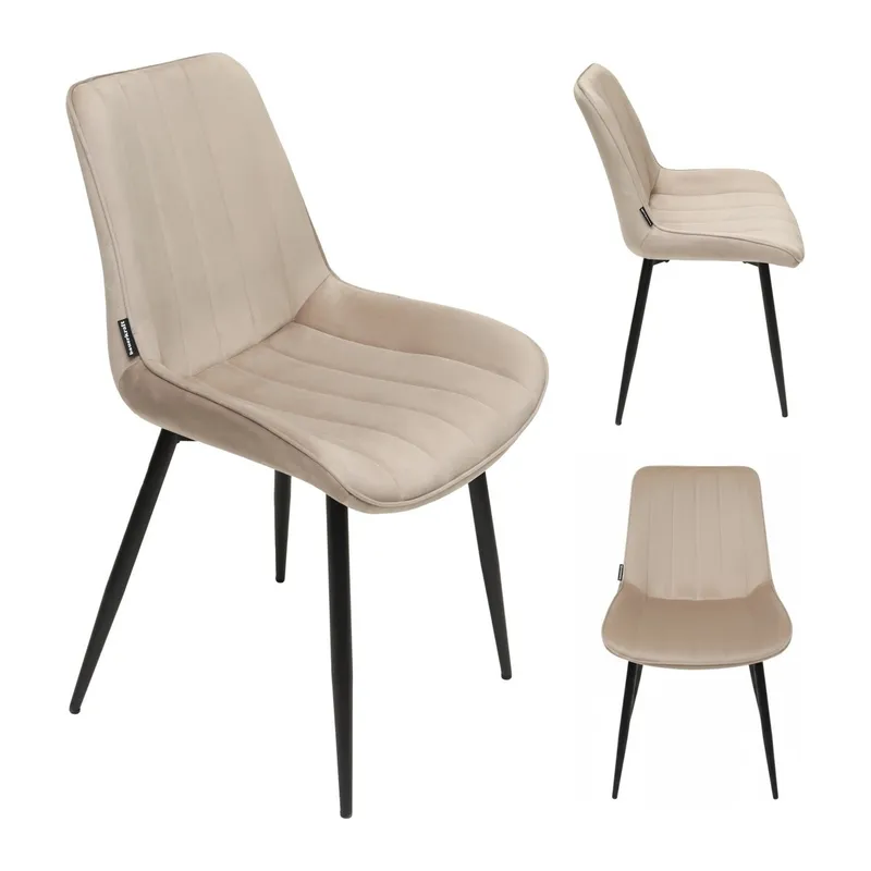 Krzesło Tapicerowane Do Salonu Welurowe Metalowe Nogi MEBLIVA - Beżowe