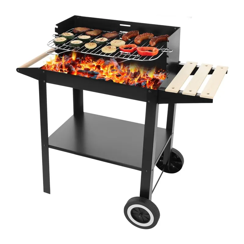 Grill Węglowy Ogrodowy Na Kółkach Z 4 Akcesoriami Chromowany GARDIVA
