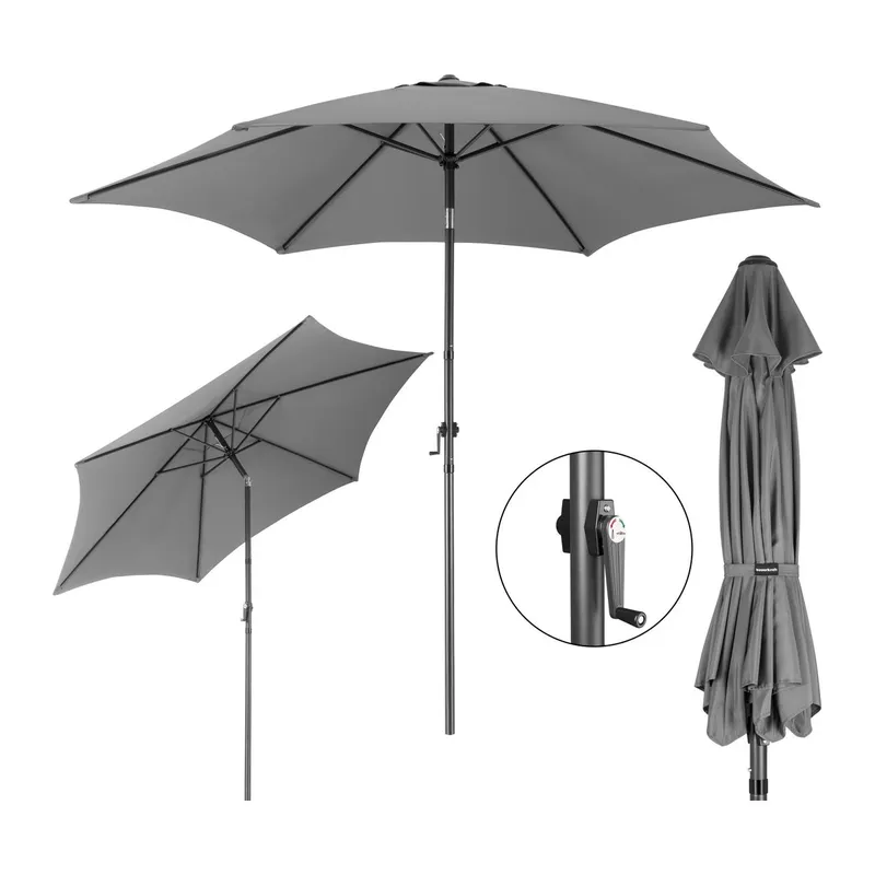 Składany Parasol Ogrodowy Balkonowy Regulowany 300 cm GARDIVA - Grafitowy